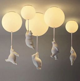 Nordic Resin Modern Led Cartoon Bear Ceiling Lamp Fixtures For Kids Room Bedroom Children's Study Decoration Warm Lighting