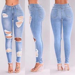 Jeans da donna Celebrità straniera Slim Fit con fori Nappe per esportazione Piede Bocca Pantaloni skinny Commercio online