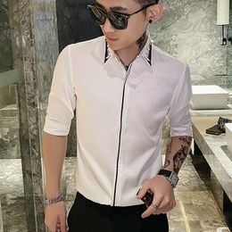 Summer Short Sleeve Shirts Men Embroidery Solid Colour Male Business Formal Dress Shirts Casual Slim Streetwear Men Clothing 210527