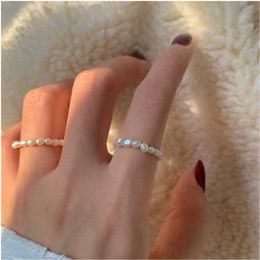 Fflacell High Quality Natural Freshwater Pearl Multi-beaded Ring Finger Jewelry Continuous Circle Minimalist Party