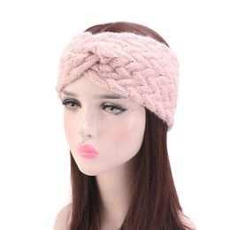 Women Solid Color Wide Side Cross Knot Headband Female Winter Stretch Keep Warm Knitted Hairbands Sport Hair Accessories