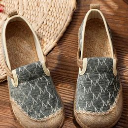 Slippers Rope Sole Women Handmade Canvas Close Toe Bohemian Ladies Casual Mule Espadrilles Summer Comfortable Flat Shoes