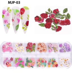 red pink flower 12 Grid Nail Art Design Wood Pulp Chips Nails Ornaments Xmas Halloween Mixed Decoration DIY Christmas Manicure Accessories