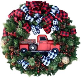 Christmas Decorations Decoration Artificial Wreath Red Truck Hanging Ornament For Front Door Manmade Garland Navidad Decor