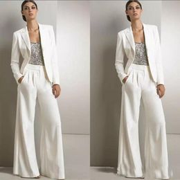 Elegant Three Pieces Mother Of The Bride Pants Suit Long Sleeves Women Blazers White Wedding Guest Dress Groom Mom Formal Party Evening Gowns 2022