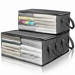 Non Woven Fabric Folding Storage Box Dirty Clothes Collecting Case With Zipper For Toys Quilt Clear Window Organizer Blue Grey