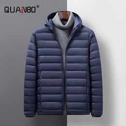 Men's Business Casual Lightweight Water-Resistant Packable Puffer Jacket Men Fashion Hooded Warm Autumn Winter Coats 211015