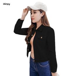 Women's Jackets Idopy Womens Cute Denim Jacket Candy Color Long Sleeve Slim Fit Stretch Short Casual Jeans Coat For Girls