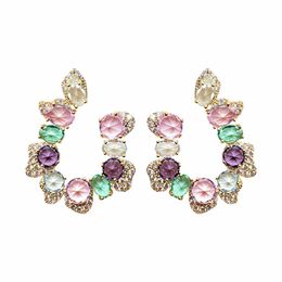 SINZRY 2021 trendy costume Jewellery top quality cubic zircon Colourful bling geometric crystal Korean shiny stud earrings