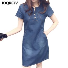 Korean Denim Dress For Women 2021 New Summer Casual Jeans Dress With Button Pocket Sexy Denim Mini Dress Plus Size 5XL R183 X0521