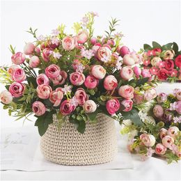Decorative Flowers & Wreaths 30cm Artificial Peony Tea Rose Camellia Silk Fake Flower Flores For DIY Home Garden Wedding Decoration Retro Pl