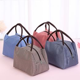 Striped Lunch Bag Bento Bags Insulated Cooler Food Picnic storage Organiser Kids school pouch