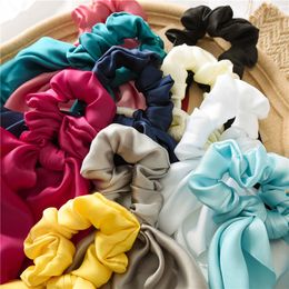 New Korean Women Knotted Ribbon Satin Hairbands Fashion Style Ponytail Hair Hoop Girls Elastic Fabric Headwear