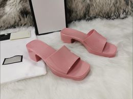 Frauen High Heels Gummi Slide Sandalen Plattform Slipper Chunky Schuhe Sommer Geprägte Flip Flops
