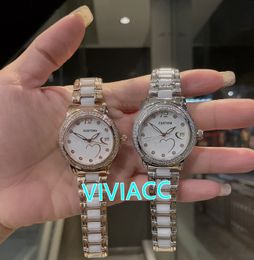 New Luxury Brand Lady Girl White Ceramic Watch Fashion Sapphire Stainless steel Heart Watches Women Ceramica Quartz Clock 35mm