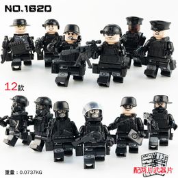 12pcs Bag 1620 City Black minifigs Doll Military Police Minifigure Children's Building Block Accessories Gift Toy