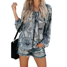 Women Floral Print Peasant Blouse Autumn Round Collar Long Sleeve Loose Retro Printed Shirt Women's Blouses & Shirts