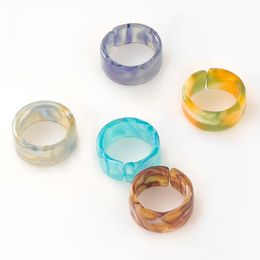 Ins Vintage Colourful Transparent Resin Ring Acrylic Geometric Round Rings For Women Party Jewellery Gothic Accessories