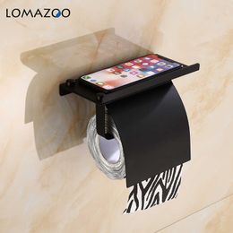 Concise Wall Mount Toilet Paper Holder Bathroom 4 Colour Fixture Stainless Steel Roll Holders with Phone Shelf With baf 210709