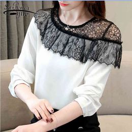 Autumn type chiffon shirt women tops and blouses shoulder lace patchwork ladies long sleeve blusa feminine 1278 40 210521
