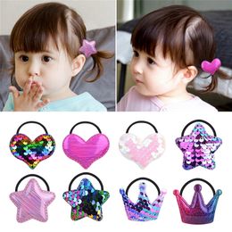 Love Heart Hair Tie Rope Sequins Crown Elastic Hairbands Pony Tails Holder Accessories Fashion Rubber Band Headdress for Baby Gilrs Kids Gifts 21 Colours Can Choose