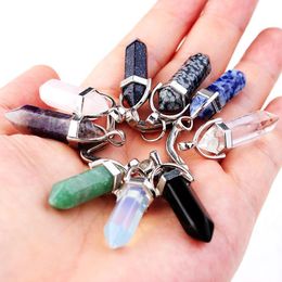 Chakra Hexagon Prism Natural Stone Keychain Key Ring Handbag Hangs Fashion Jewellery Gift pendant friend present