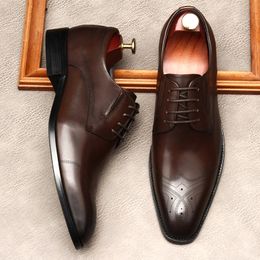 New Business Shoes Men Oxford Genuine Leather Dress Shoes Lace Up Italian Formal Wedding Black Coffee Colour Party Shoe Men