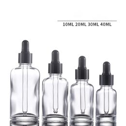 Flat Clear Glass Essential Oil Bottles with Black Cap And Pipette Tube