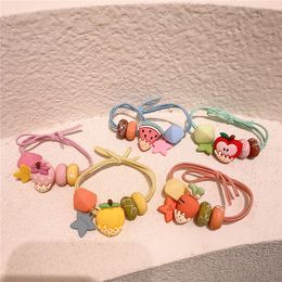 2021 New Korean Sweet Girl Princess Ponytail Hair Accessories Children's Simple Cute Colourful Fruit Stars Rubber Band Hair Rope