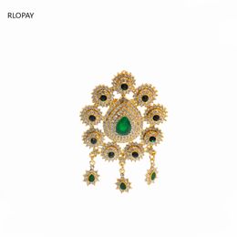 Water Drop Gold Full of Stones Luxury Girls Pin Arabic Wedding Jewellery Brooch Moroccan Fashion Scarf Clips