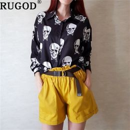 Harajuku blouse women fashion skull print blouse shirt plus size Turn-down Collar Chiffon blusas Casual Tops 210323