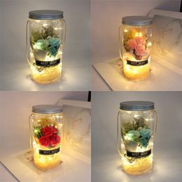 Valentines Day Vases Soap Flowers Bottle Rose Dried Bouquet Clear Wishing Bottles Portable Rope DIY Light Pillar Shape 12by L2