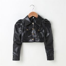 Girls Fashion Short Leather Jacket Children's Clothing Motorcycle Punk Suitable for 3-7 Years Old 211204