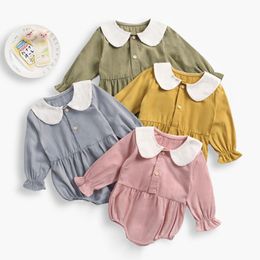 0-3Yrs Spring Autumn born Baby Girls Pure Colour Long Sleeve Clothes Rompers Toddler Triangle Jumpsuits 210429