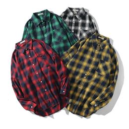 Plaid Button Up Shirts Japanese Streetwear Men Long Sleeve Harajuku Fashion Jackets Oversized Hip-hop Trend All-purpose 210527