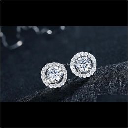 Stud Jewelry Drop Delivery 2021 Arrival Fashion Earings Big Diamond Round For Women Girl White Zircon Earrings Ship Aj6A8