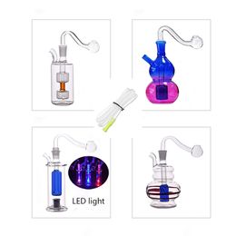 Mix style Colourful LED glass oil rig bong Pyrex thick Rainbow gourd glass oil burner with 10mm glass oil bowl and silicone straw