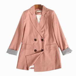 autumn office jacket high quality Casual double breasted solid color female blzer Loose long sleeve ladies small suit 210527