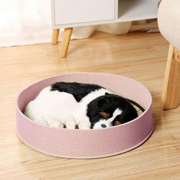 Cat Beds & Furniture Bed Round Solid Colour Pet Sleeping Basket Comfortable Nest With Summer Cooling Mat Cute Kitten Puppy For