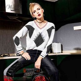 Top Quality Glitter Stone Short Sweater Female Runway Design Luxury Bling Chic Women's Knitwear Oversize Pullover C-200 210522