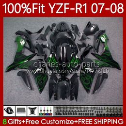 100%Fit Fairings OEM For YAMAHA YZF-R1 YZF R 1 1000 CC YZFR1 Green flames 07 08 MOTO Bodywork 91No.61 YZF R1 1000CC YZF1000 2007 2008 YZF-1000 2007-2008 Injection Mould Body