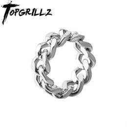 TOPGRILLZ 2021 Glossy Cuban Rings Stainless Steel Ring Hip Hop Fashion Mens Jewellery Accessories For Party Gift