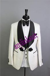 Classic Style One Button Paisley Groom Tuxedos Shawl Lapel Wedding/Prom/Dinner Groomsmen Men Suits Blazer (Jacket+Pants+Vest+Tie) W1455