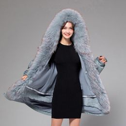 Women's Fur & Faux Winter High-quality Raccoon Collar Coat Luxury Mid-length Rex Liner Loose Thick Warm
