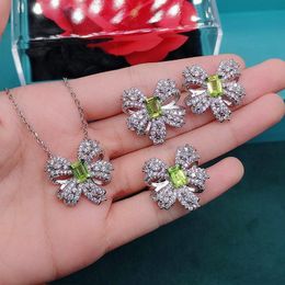 Earrings & Necklace Elegant Natural Stones Ring Earring Fairy Bowknot Olivine Jewellery Sets Romantic Engagement Party Accessoires 2021 Trend