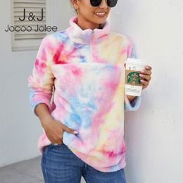 Casual Turtleneck Zipper Hoodies Autumn Flannel Sweatshirts Elegant Tie Dye Print Warm Tops Oversized Fleece Hoodies Tops 210518