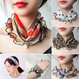 2021 New Pearl Pendant Scarf Necklace Vintage Leopard Pattern Dot Printing Trendy Crimping Elastic Women All-match Scarves