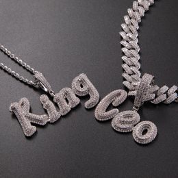 Custom Brush Script Letters Two Tone Pendant Micro Paved CZ Personalised Name Necklace Hip hop Jewellery