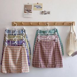 Skirts Plaid Mini Skirt Women Side Split 2021 Summer Korean Style Streetwear Casual A Line Basic Ladies Pencil
