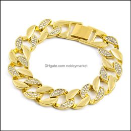 Tennis Bracelets Jewelry Hip Hop Mens Iced Out Luxury Simated Half Diamond Bangles Gold Filled Miami Cuban Link Chain For Fashion Drop Deliv